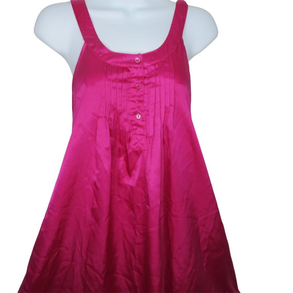 Vintage 70s Stefanie Satin Slip Nightgown S Pink Pin Tuck Button Sleeveless USA